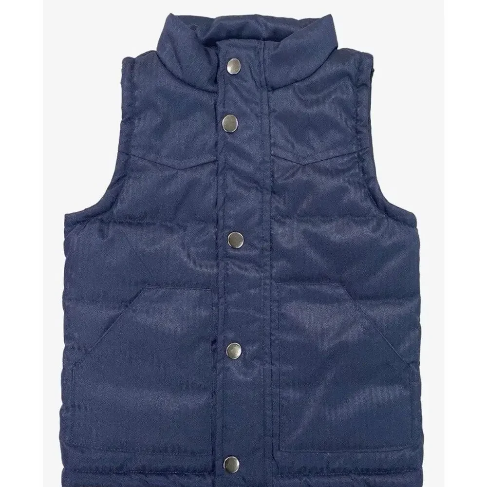 Bienzoe Boys Puffer Sleeveless Vest: Button Up Toddler Quilt Blue 5-6 Yr